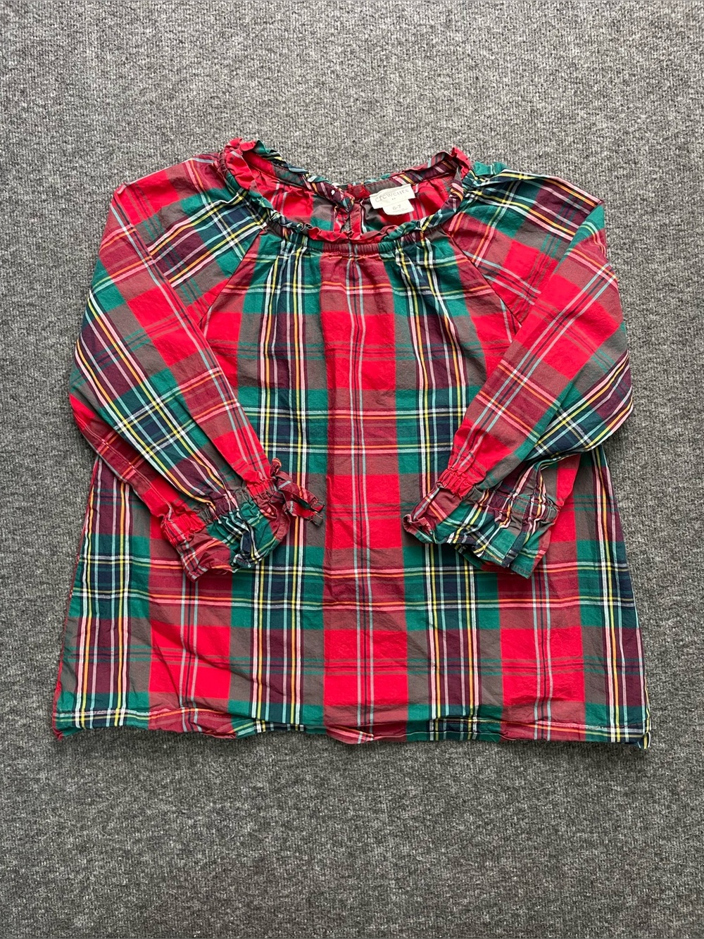 Crewcuts Girls 6-7 Red Plaid Holiday 3/4 Sleeve Blouse Poplin